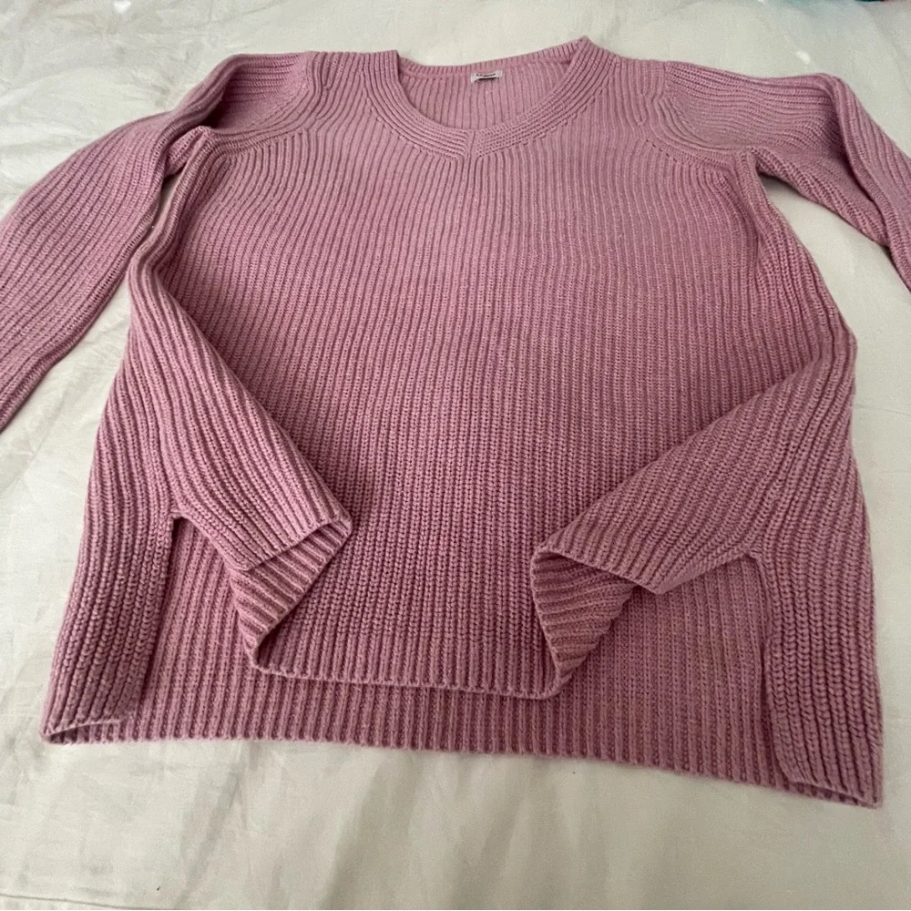 LLBean Cotton Chunky Oversized Knit Vneck Pink Cozy‎ Sweater